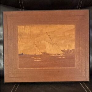Yachting Scene Inlaid / Marqueterie, Made of 15 types of Woods Found Worldwide